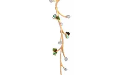 Jewellery Pendant OLE LYNGGAARD, pendant, Twig, 18K gold, green tourmaline...