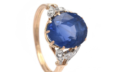 Jewellery Ring RING, 18K gold/platinum, untreated sapphire 4,88 ct, G...