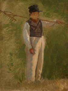 Johan Julius EXNER Copenhague, 1825 - 1910 Jeune garçon portant un râteau