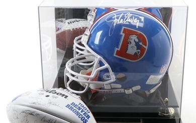 John Elway Signed Denver Broncos Throwback Royal Blue Football Helmet, Football