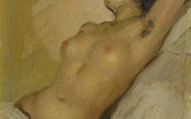 José Cruz Herrera, Spanish 1890-1972 - Study of a female nude; oil on board, signed and indistinctively described lower right, 34x26cm (ARR) Provenance: Sotheby's, Paris, 25th June 2008, lot 117; Rosebery's, London, 26 June 2018, lot 339; where...