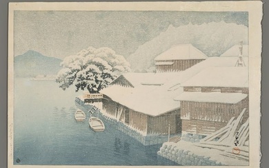 Kawase Hasui Woodblock - Ishinomaki in the Snow
