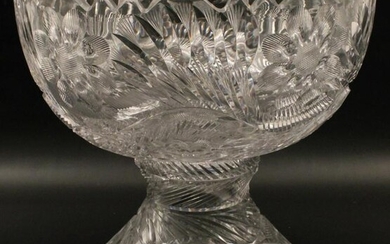 LARGE AMERICAN BRILLIANT CUT GLASS PUNCH BOWL ON STAND