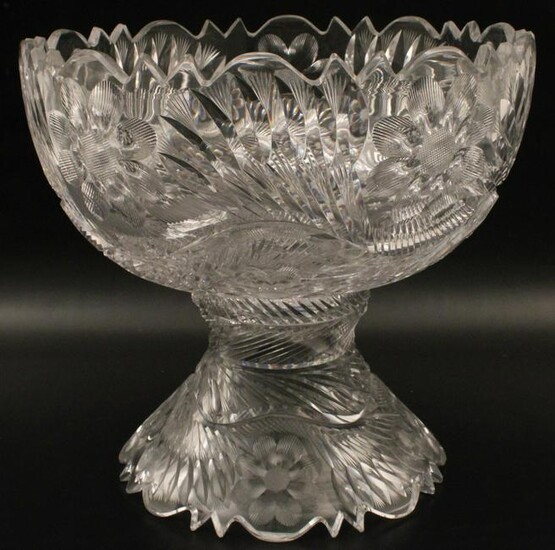 LARGE AMERICAN BRILLIANT CUT GLASS PUNCH BOWL ON STAND