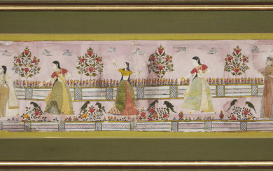 Ladies in a flowering garden, Kutch, Gujarat, 18th century, opaque...