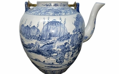 Large Chinese Blue and White Porcelain Teapot with