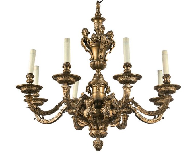 Large chandelier in bronze known as satyr chandelier,...