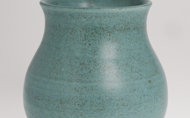 Large vase, Saxbo, stoneware, flammeovnsstamp, model: 14, moss green glaze, Denmark, 1931-1937.