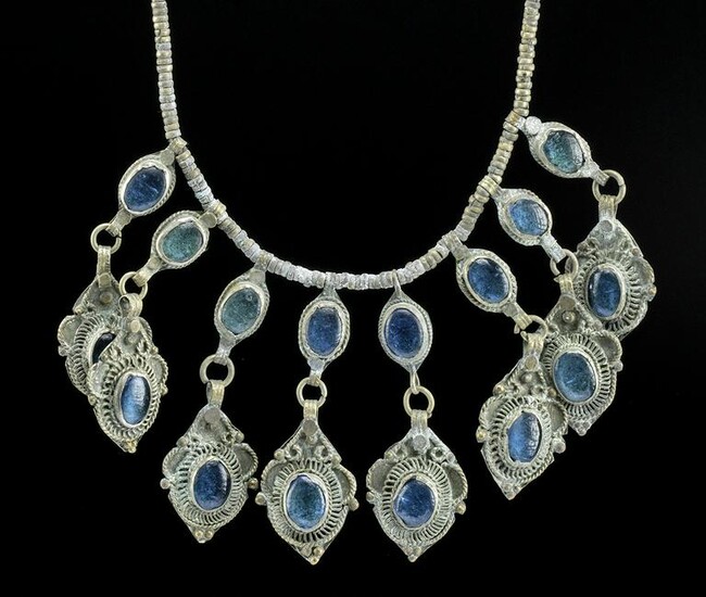 Late 19th C. Indian Nickel Silver & Glass Necklace