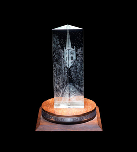 Laurence Whistler: an engraved prism depicting Holy Trinity church, Stratford-upon-Avon, made in 1991