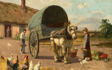 Leon Oury (1846-?), the farm, oil on canvas, 46 x 56 cm