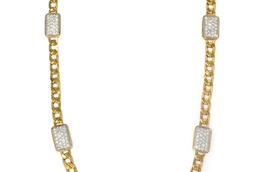 Long Gold and Diamond Curb Link Chain Necklace