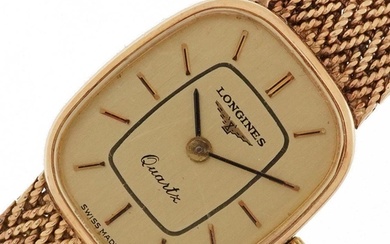 Longines, ladies 9ct gold Longines quartz wristwatch on an 9...