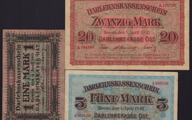 Lot of paper money: Germany, Lithuania, Kowno (Kaunas) 1918 (3)