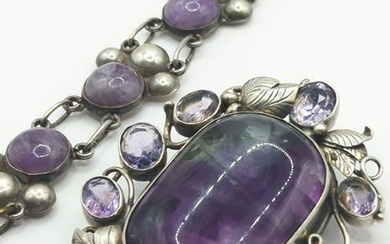 MEXICAN; Modernist Silver And Amethyst Bracelet And Pendant