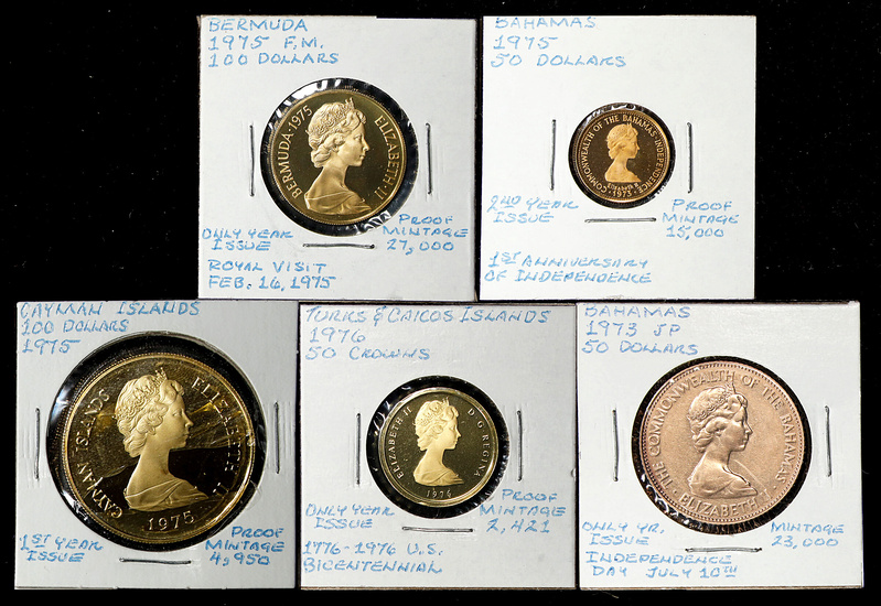 MIXED LOTS. Quintet of Gold Issues (5 Pieces), 1973-76. Average Grade: UNCIRCULATED.