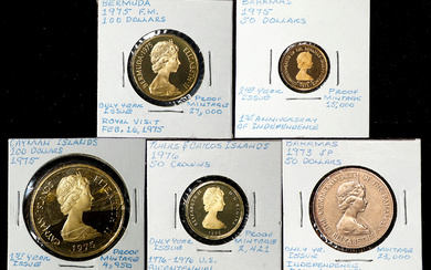 MIXED LOTS. Quintet of Gold Issues (5 Pieces), 1973-76. Average Grade: UNCIRCULATED.