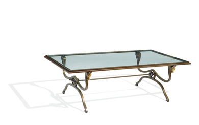 MODERN NEOCLASSICAL Equestrian Coffee Table patinated bronze, glass height 17in...