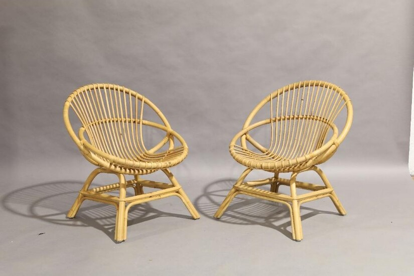 Majdeltier, a pair of bamboo and rattan chairs, of recent manufacture, each labeled to reverse - 'Majdeltier, French Design', 80cm high, 70cm wide (2)
