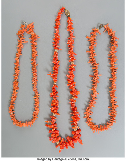 Maker unknown, Three Chinese Natural Coral Necklaces