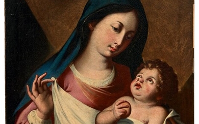 Maria mit dem gewickelten Jesuskind und dem Apfel, Neapolitanischer Madonnenmaler des 18. Jahrhunderts