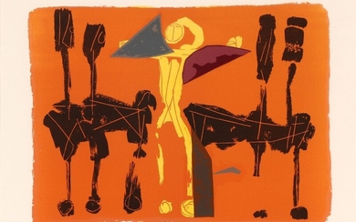 Marino Marini: “Chevaux et cavaliers”, 1972. Signed Marino, 15/50. Lithograph in colours. Visible size 49×60 cm.