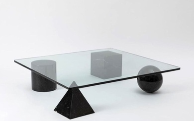 Massimo & Lella Vignelli, Table basse, modèle Metafora avec supports en marbre et plateau en...