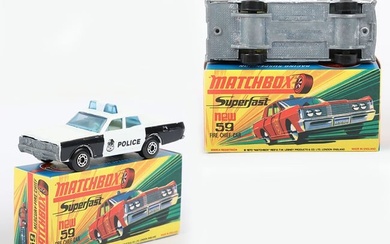 Matchbox Lesney Superfast MB-59 Fire Chief Car with rarer WHITE body and unpainted MERCURY base