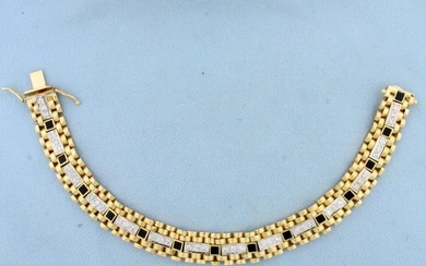 Mens Heavy 2ct Diamond and Onyx Jubilee Style Bracelet in 14K Yellow Gold