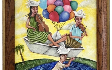 Mexican Folk Art Painting Fantasy Scene Signed