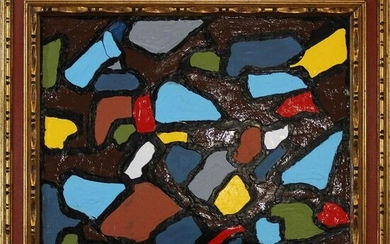 Mid-Century Modern Oil/c Multi Color Abstract Framed