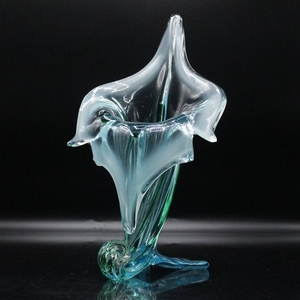 Mid-Century Modern Teal Glass Flower Form Pulpit Vase