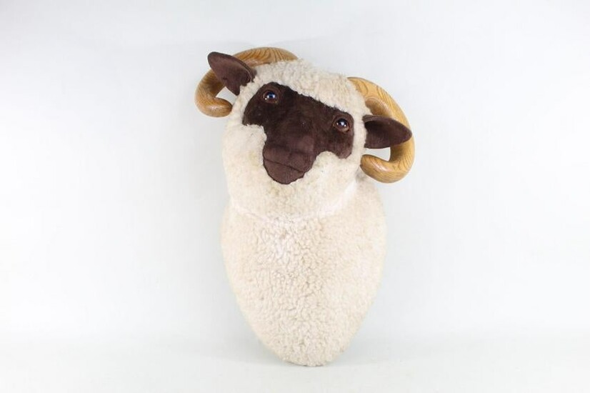 Mid-century Modern Wool Sheep Ram Head,Faux Taxidermy