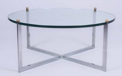 Milo Baughman style chrome and glass top coffee table