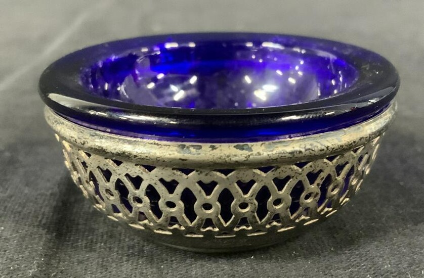 Miniature Sterling Silver & Cobalt Blue Glass Bowl