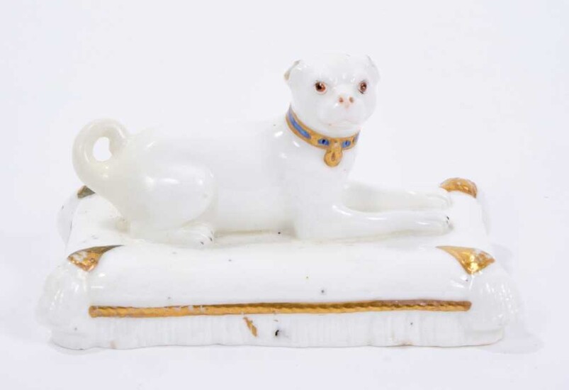 Minton model of a pug, circa 1831-40. Provenance Dennis G Rice Collection. Illustrated: Dennis G Rice, Dogs in English Porcelain of the 19th century, colour plate