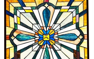 Mission Style Stained Art Glass Hanging Panel