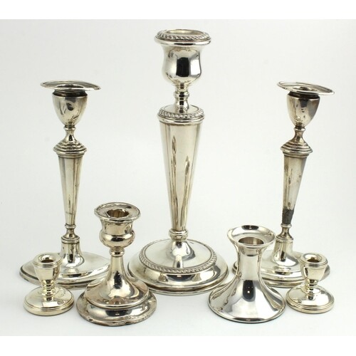 Mixed lot of seven candlesticks (two repaired on the stems a...