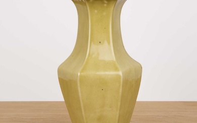 Monochrome hexagonal vase Chinese, 19th Century of plain baluster form...