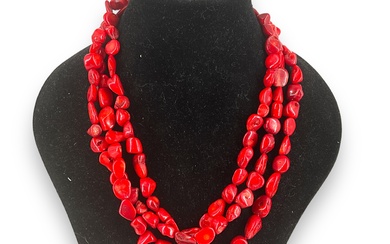 Multi-Strand Tumbled Coral Necklace