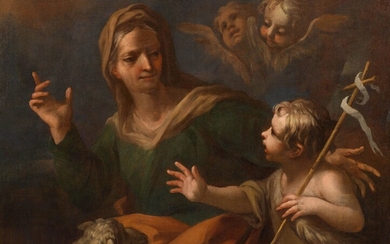 NICOLA MALINCONICO(1663 Naples 1727)Sainte Elisabeth avec Jean le Baptiste. Huile sur toile. 90 × 117,5...