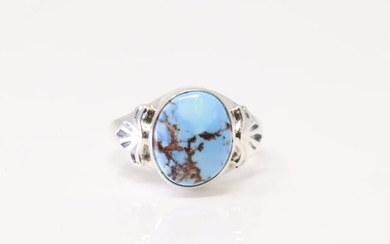Native America Navajo Sterling Silver Golden Hills Turquoise Ring By A.T.