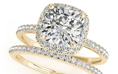 Natural 1.5 CTW Diamond Engagement Ring SET 14K Yellow Gold