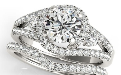 Natural 2.05 CTW Diamond Engagement Ring SET 18K White Gold