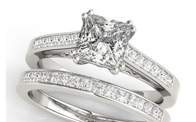 Natural 2.25 CTW Diamond Engagement Ring SET 18K White Gold