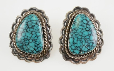 Navajo E SECATERO Earrings, Sterling Turquoise