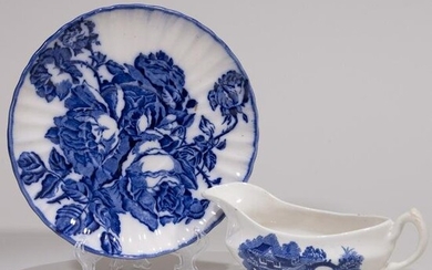 Ole Allen Ware Blue Willow Porcelain Sauce Boat & Plate