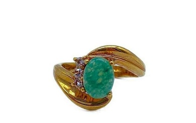 One of a Kind Jade and Austrian Crystal Gemstone Ring