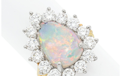 Opal, Diamond, Platinum, Gold Ring Stones: Full-cut diamonds weighing...