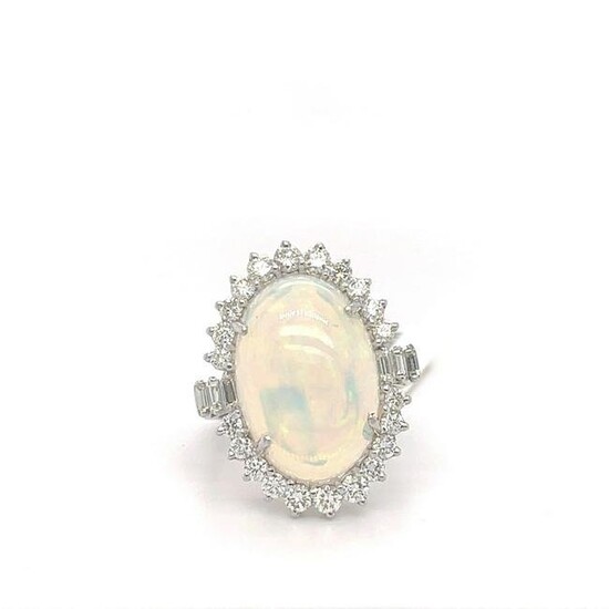 Opal Oval and Diamond Ring